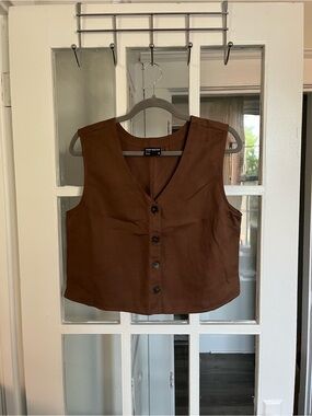 Frank & Oak Brown Button-Front Sleeveless Vest